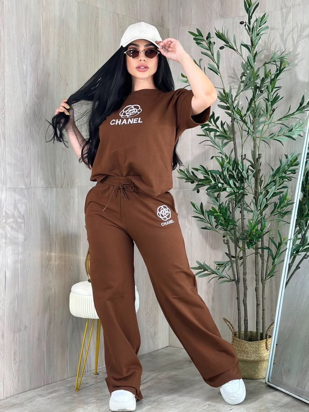 Brown Logo Lounge Pants & Tee Set size S